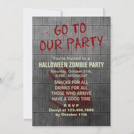 Zombie Halloween Party Undead Apocalypse Bloody Kaart (Voorkant)