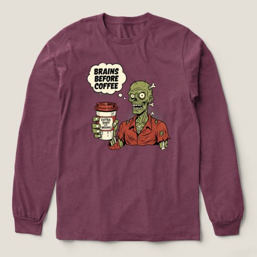 Zombie Halloween T-shirt met 'Hersenen voor Koffie (Voorkant)