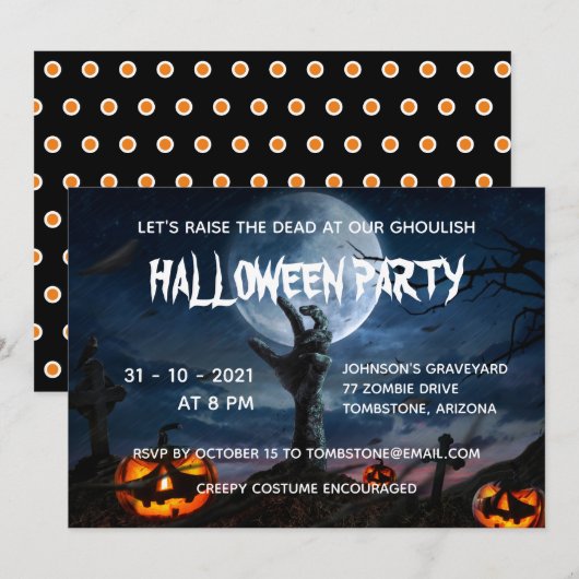 Zombie Hand Full Moon Creepy Halloween Party Kaart (Voorkant / Achterkant)