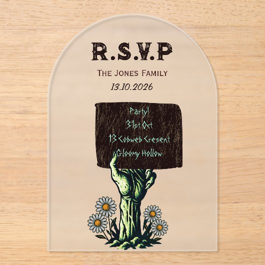 Zombie Hand Gothic Halloween Acryl Uitnodigingen (Voorkant)