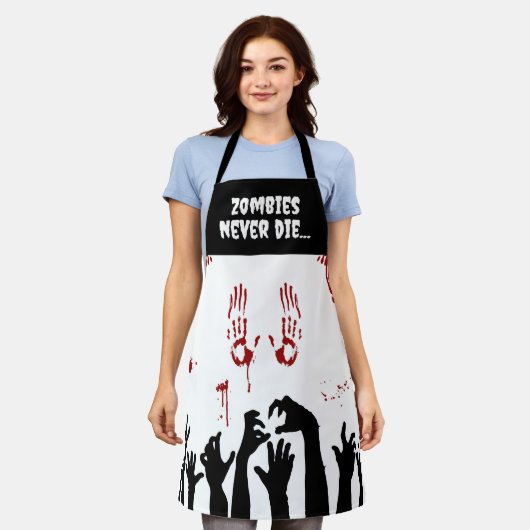 Zombie handen en bloed spetter horror schort (Gedragen)