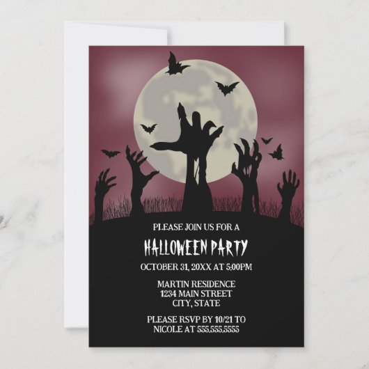 Zombie Handen Halloween Party Uitnodiging (Voorkant)