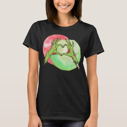Zombie Hands die Heart-vorm maakt, Love Halloween T-shirt (Voorkant)