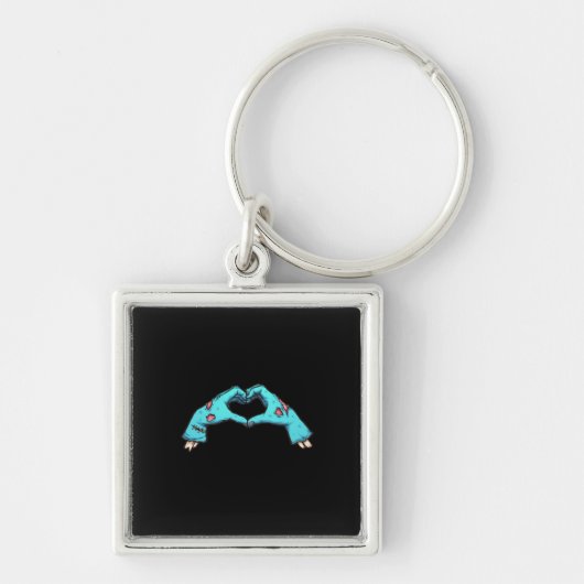 Zombie Hands Heart Halloween Spooky Sleutelhanger (Voorkant)