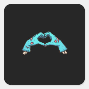 Zombie Hands Heart Halloween Spooky Vierkante Sticker