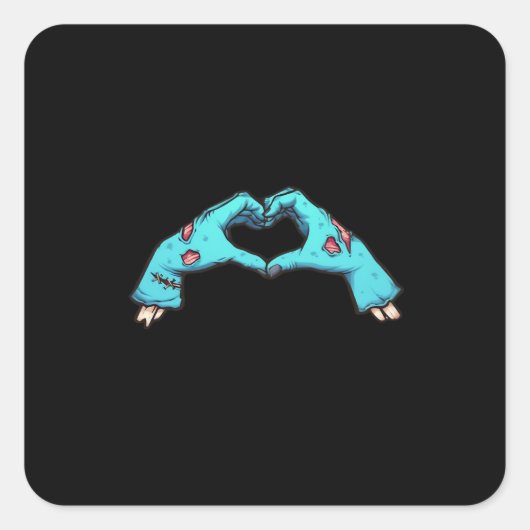 Zombie Hands Heart Halloween Spooky Vierkante Sticker (Voorkant)