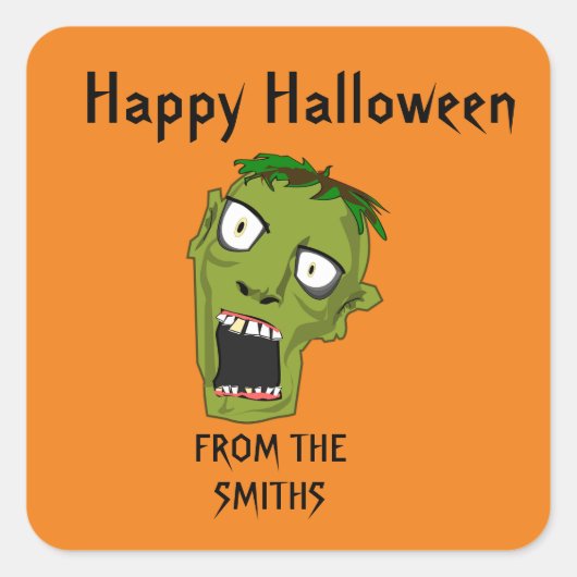 ZOMBIE HAPPY HALLOWEEN VIERKANTE STICKER (Voorkant)