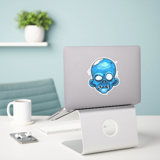 Zombie Head Illustratie Kunst Sticker (Laptop op bureau)