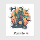 Zombie Holding Axe Creepy Halloween Design Sticker (Vel)
