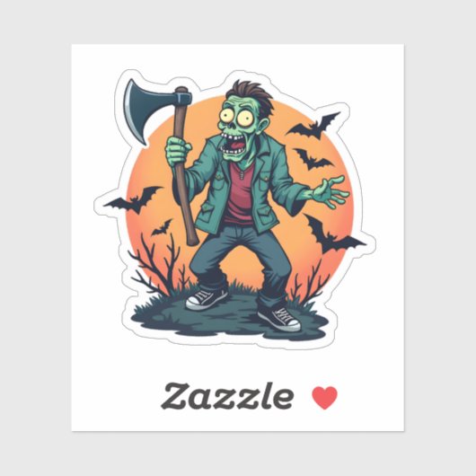 Zombie Holding Axe Creepy Halloween Design Sticker (Vel)