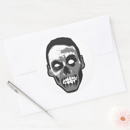 Zombie hoofd Logo Ronde Sticker (Envelop)