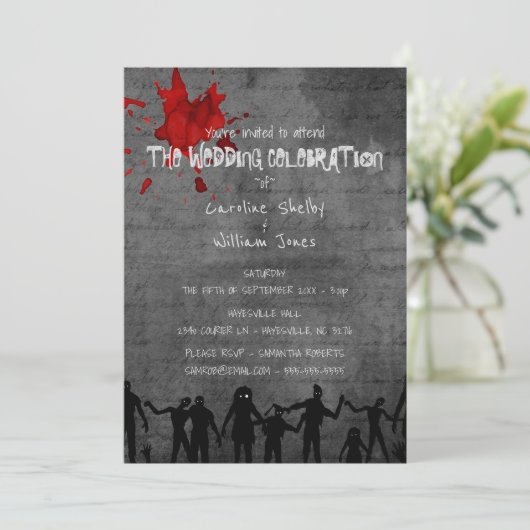 Zombie Horde Gothic Dark Wedding Invitation Kaart (Staand voorkant)