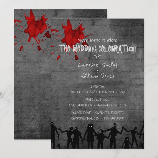 Zombie Horde Gothic Dark Wedding Invitation Kaart (Voorkant / Achterkant)