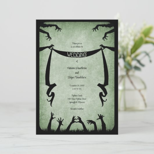 Zombie Horror Halloween bruiloft Kaart (Staand voorkant)