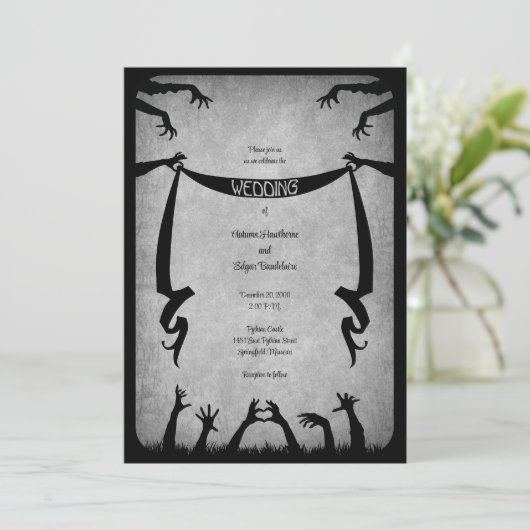 Zombie Horror Halloween bruiloft Kaart (Staand voorkant)