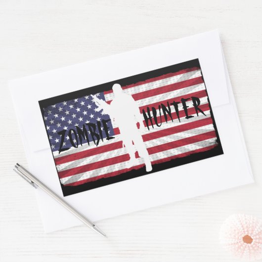 ZOMBIE HUNTER AMERICAN FLAG RECHTHOEKIGE STICKER (Envelop)