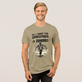 Zombie Hunter Kerstwens Zombies voor Kerstmis Tri-Blend Shirt (Voorkant volledig)