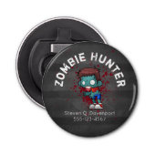 Zombie Hunter met bloedplaatje crème Button Flesopener (Voorkant)