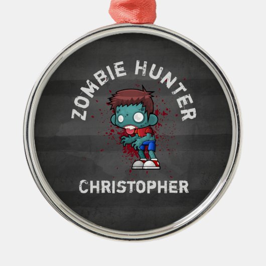 Zombie Hunter met bloedplaatje crème Metalen Ornament (Voorkant)