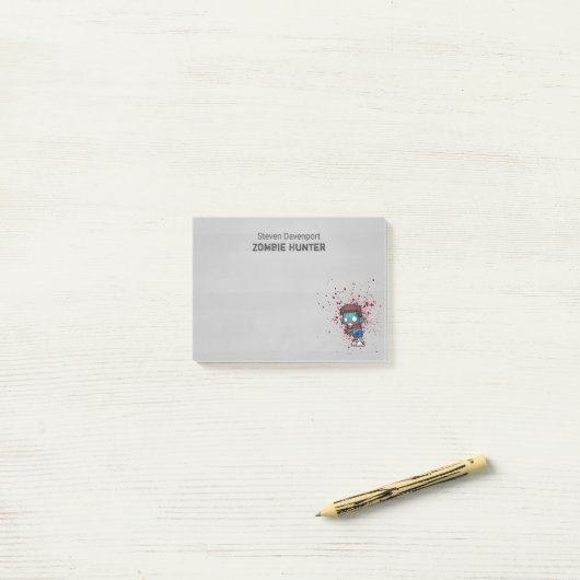 Zombie Hunter met bloedplaatje crème Post-it® Notes (Op bureau)
