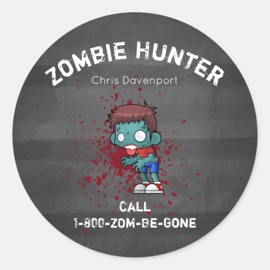 Zombie Hunter met bloedplaatje crème Ronde Sticker (Voorkant)