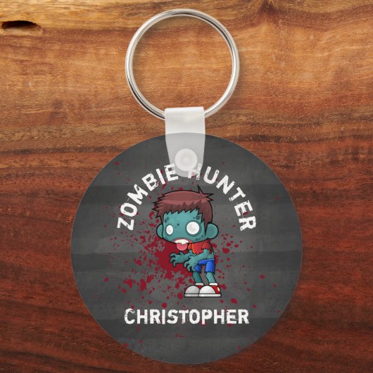 Zombie Hunter met bloedplaatje crème Sleutelhanger (Voorkant)