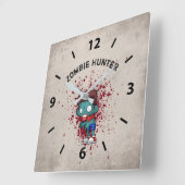 Zombie Hunter met bloedplaatje crème Vierkante Klok (Hoek)