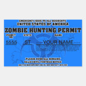 Zombie Hunting Permit (blauw) Rechthoekige Sticker (Voorkant)