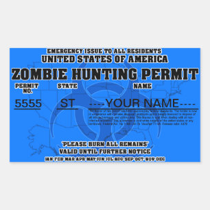Zombie Hunting Permit (blauw) Rechthoekige Sticker