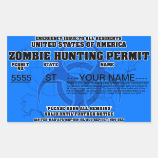 Zombie Hunting Permit (blauw) Rechthoekige Sticker