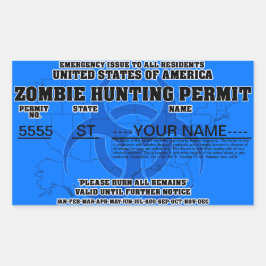 Zombie Hunting Permit (blauw) Rechthoekige Sticker