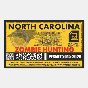Zombie Hunting Permit North Carolina Rechthoekige Sticker