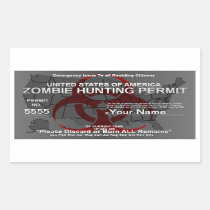 Zombie Hunting Permit Sjabloon (rood op grijs) Rechthoekige Sticker