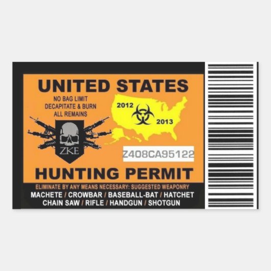 Zombie Hunting Permit Sticker (Voorkant)