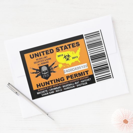 Zombie Hunting Permit Sticker (Envelop)