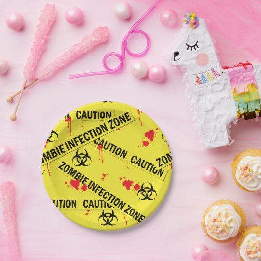 Zombie Infectie Zone Attentie Tape Bloed Vlekken Papieren Bordje (Feest)