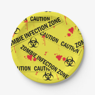 Zombie Infectie Zone Attentie Tape Bloed Vlekken Papieren Bordje