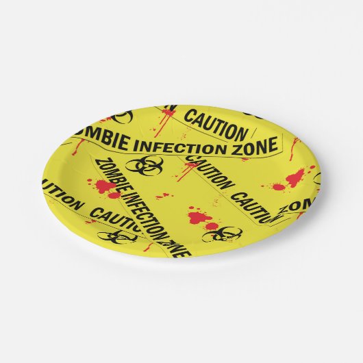 Zombie Infectie Zone Attentie Tape Bloed Vlekken Papieren Bordje (Gekanteld)