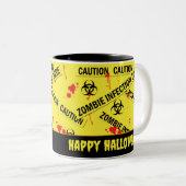 Zombie Infectie Zone Geel Biohazard Waarschuwing Tweekleurige Koffiemok (Voorkant rechts)