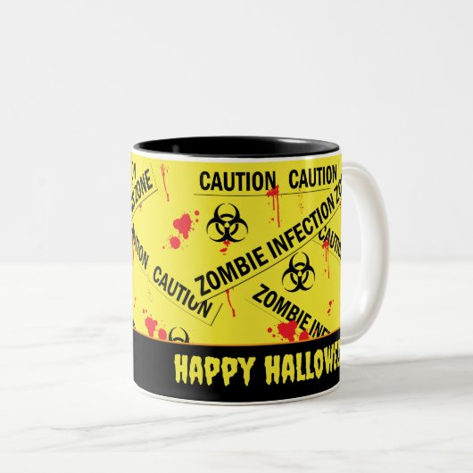 Zombie Infectie Zone Geel Biohazard Waarschuwing Tweekleurige Koffiemok (Voorkant rechts)