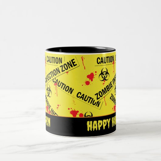Zombie Infectie Zone Geel Biohazard Waarschuwing Tweekleurige Koffiemok (Center)
