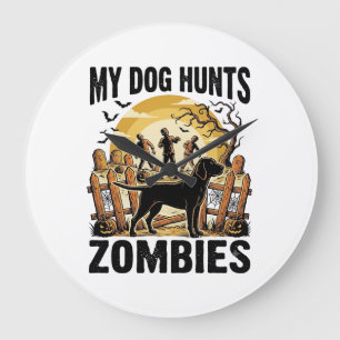 Zombie Jacht Hond Vintage Halloween T-shirt_1 Grote Klok