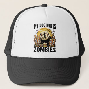 Zombie Jacht Hond Vintage Halloween T-shirt_1 Trucker Pet