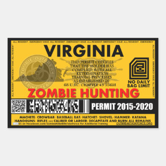 Zombie Jacht Vergunning Virginia Rechthoekige Sticker