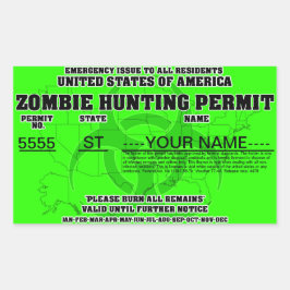 Zombie jachtvergunning (Heldergroen) Rechthoekige Sticker