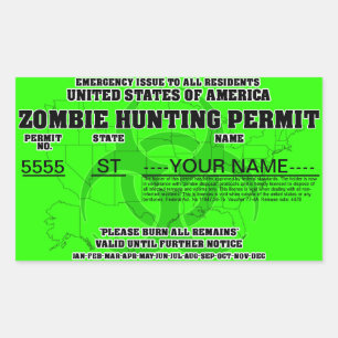 Zombie jachtvergunning (Heldergroen) Rechthoekige Sticker
