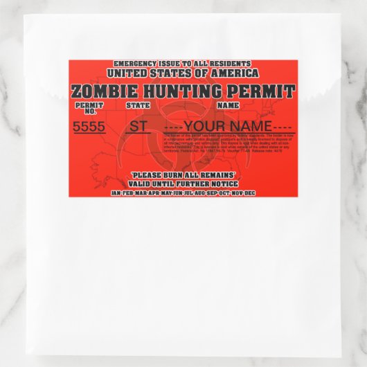 Zombie jachtvergunning rechthoekige sticker (Tas)