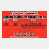Zombie jachtvergunning rechthoekige sticker (Voorkant)