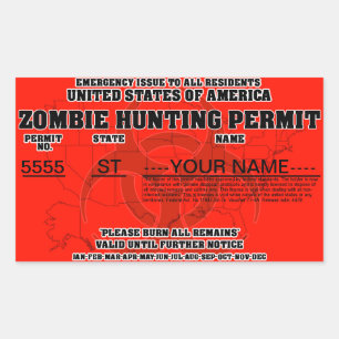 Zombie jachtvergunning rechthoekige sticker