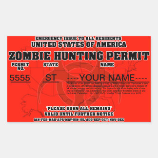 Zombie jachtvergunning rechthoekige sticker